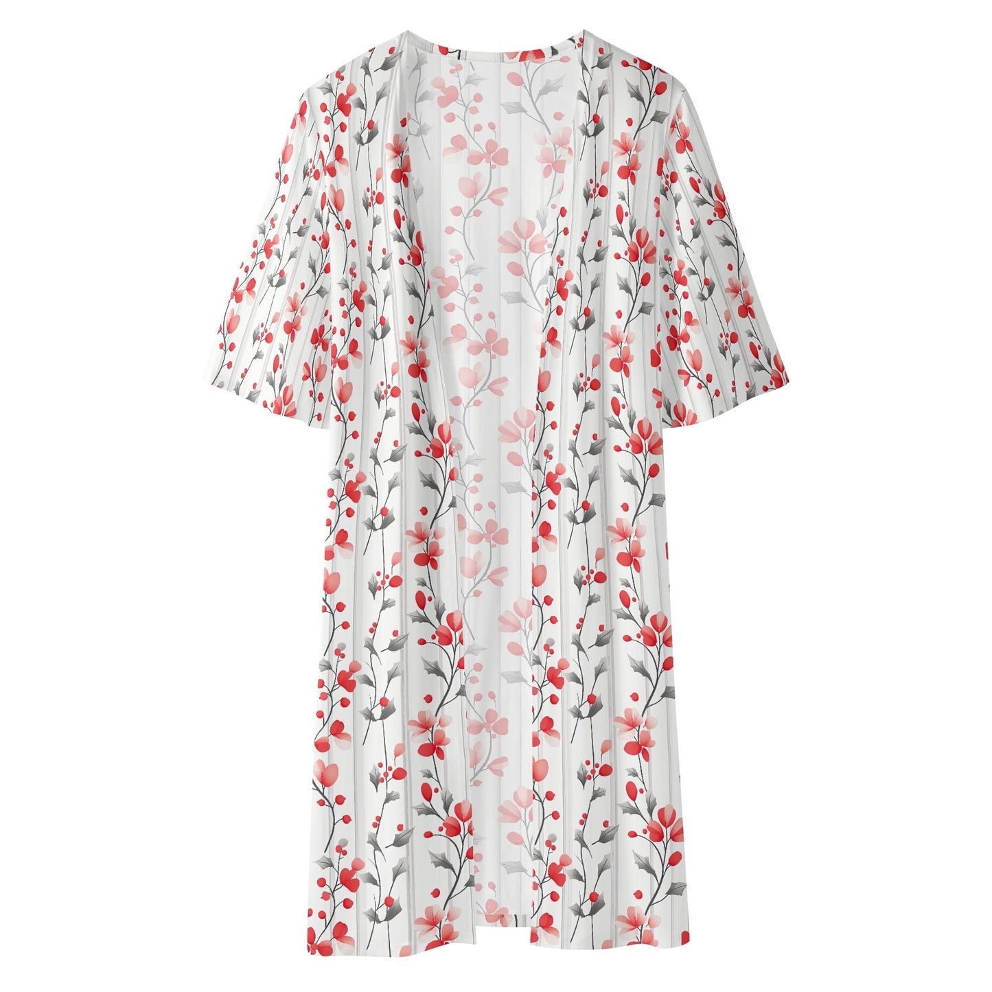 Winter Reds | Womens Half Sleeve Kimono Robe – Lightweight Layers, Effortless Style