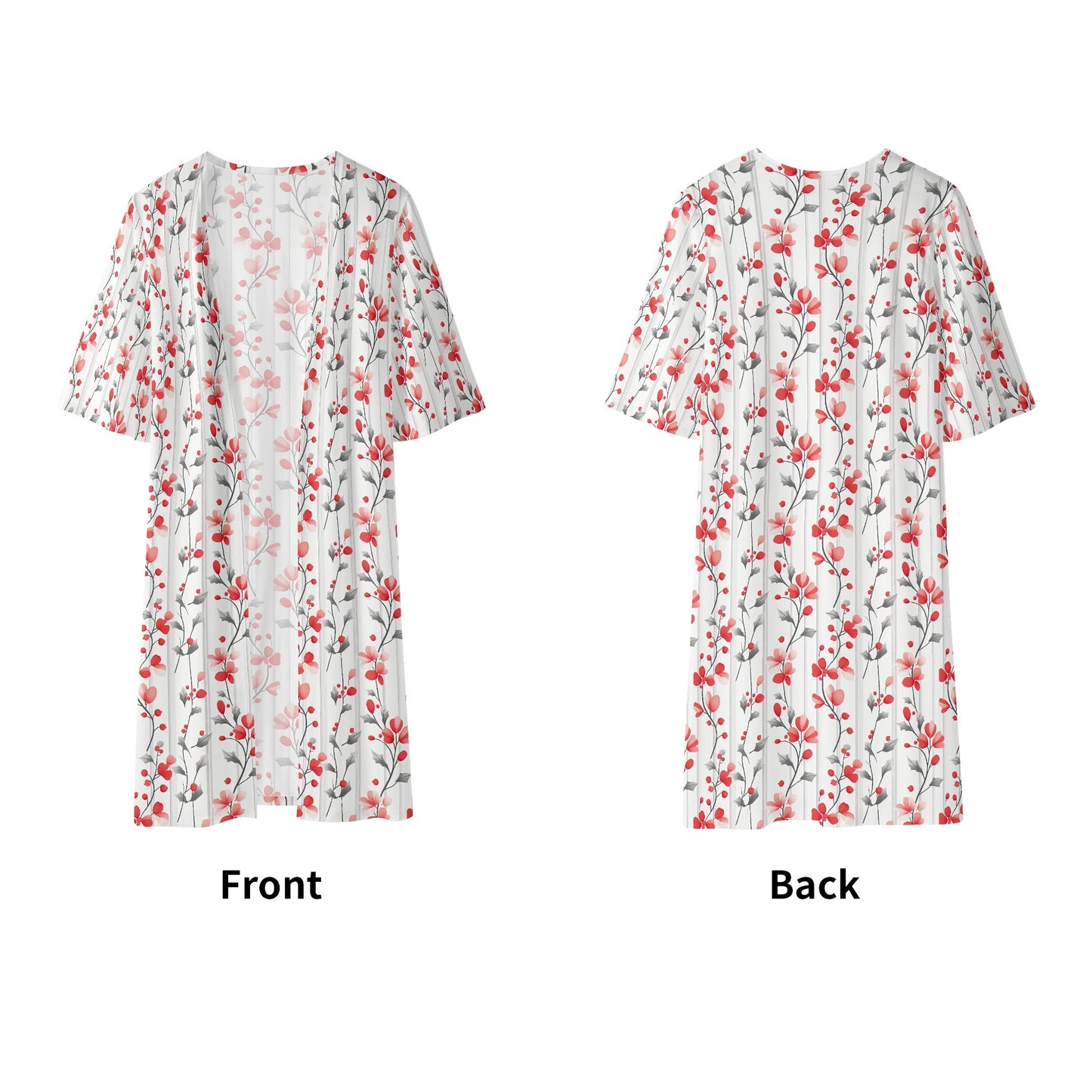 Winter Reds | Womens Half Sleeve Kimono Robe – Lightweight Layers, Effortless Style