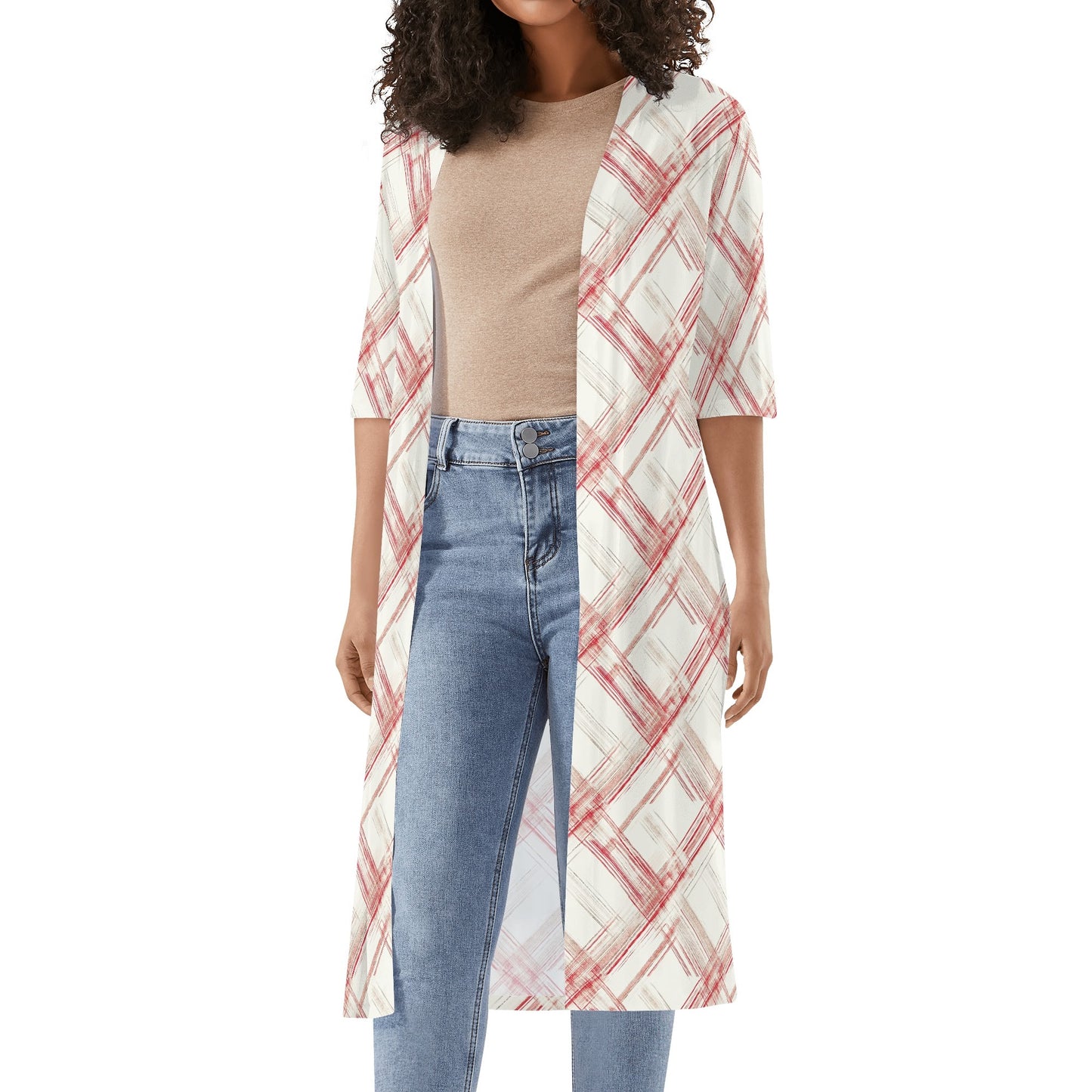 Winter Reds | Womens Half Sleeve Kimono Robe – Lightweight Layers, Effortless Style