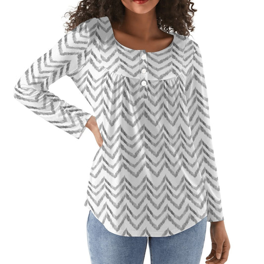 Boho Chevrons | Women's Scoop Neck Baby Doll Long Sleeved Blouse
