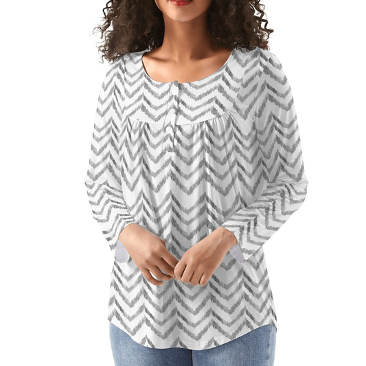Boho Chevrons | Women's Scoop Neck Baby Doll Long Sleeved Blouse
