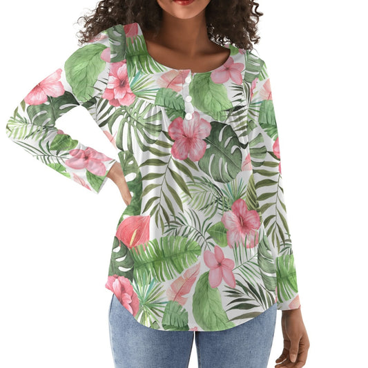 Tropical Dreams | Women's Scoop Neck Baby Doll Long Sleeved Blouse