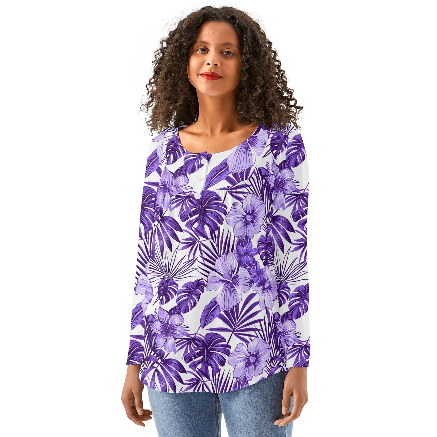 Tropical Dreams | Women's Long Sleeve Loose Flare Blouse - Avail in Plus Sizes