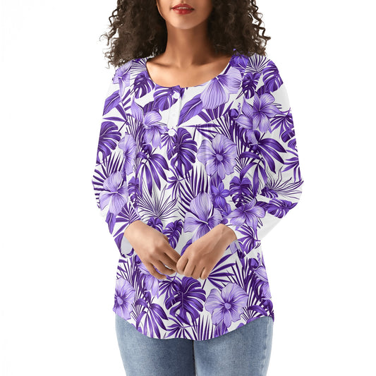 Tropical Dreams | Women's Long Sleeve Loose Flare Blouse - Avail in Plus Sizes