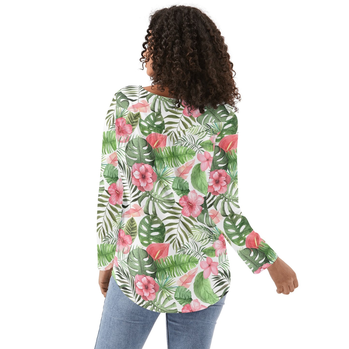 Tropical Dreams | Women's Long Sleeve Loose Flare Blouse - Avail in Plus Sizes