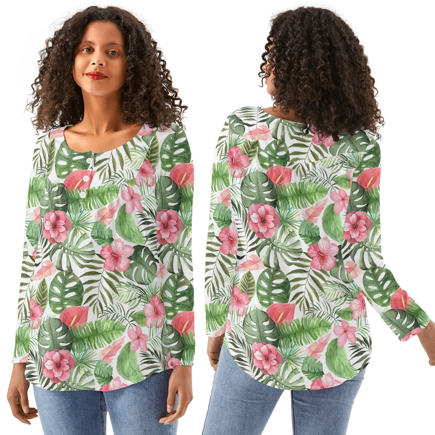 Tropical Dreams | Women's Long Sleeve Loose Flare Blouse - Avail in Plus Sizes