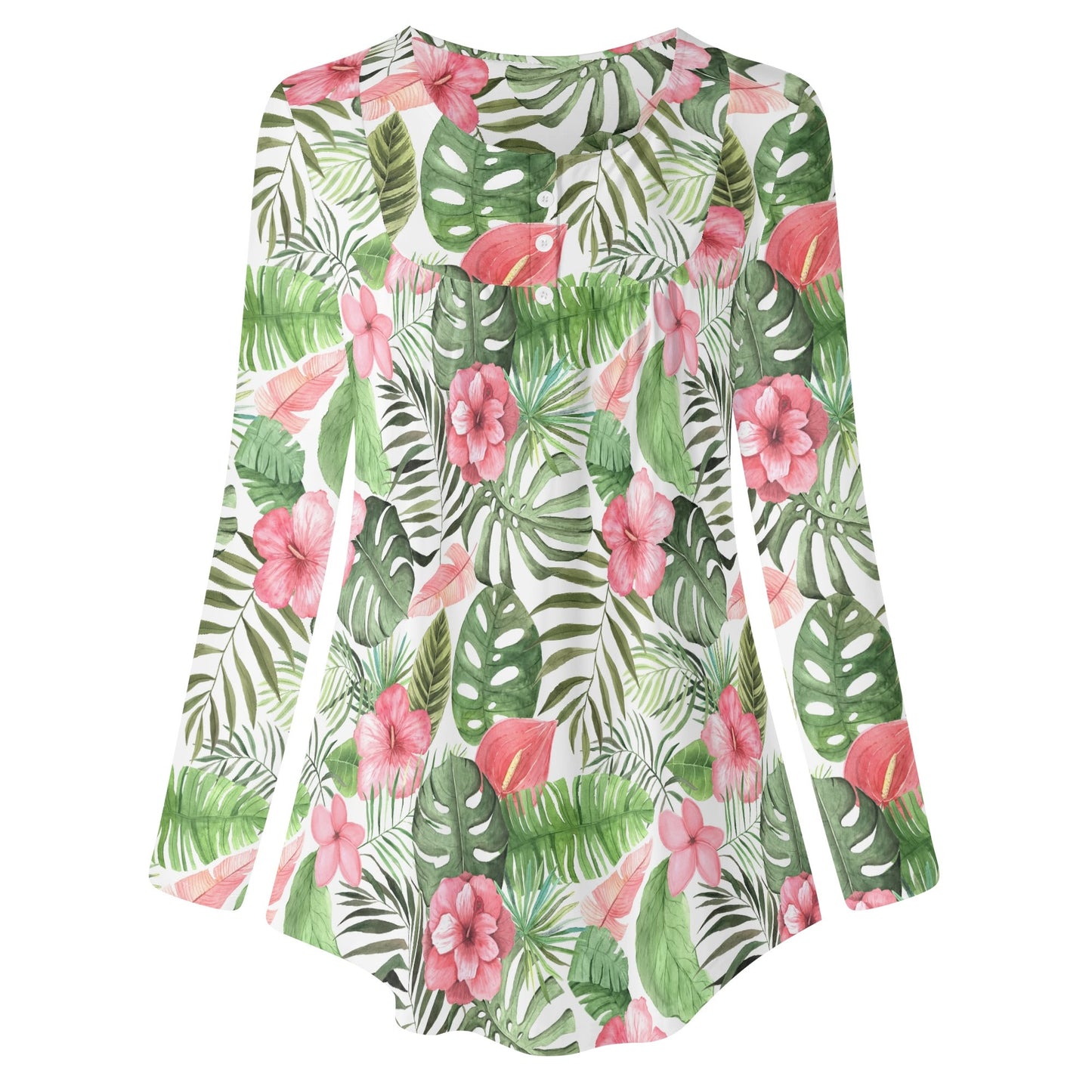 Tropical Dreams | Women's Long Sleeve Loose Flare Blouse - Avail in Plus Sizes