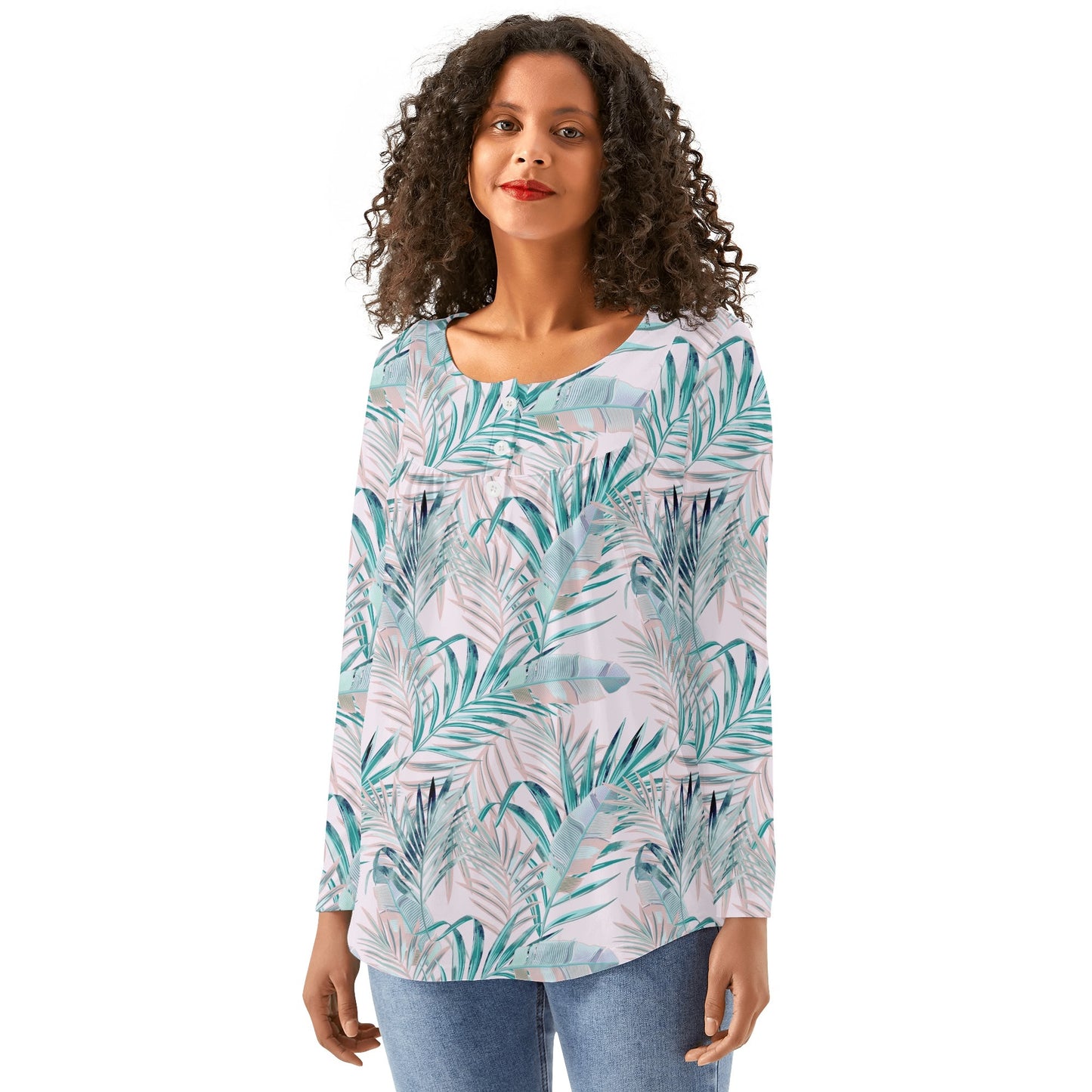 Tropical Dreams | Women's Long Sleeve Loose Flare Blouse - Avail in Plus Sizes