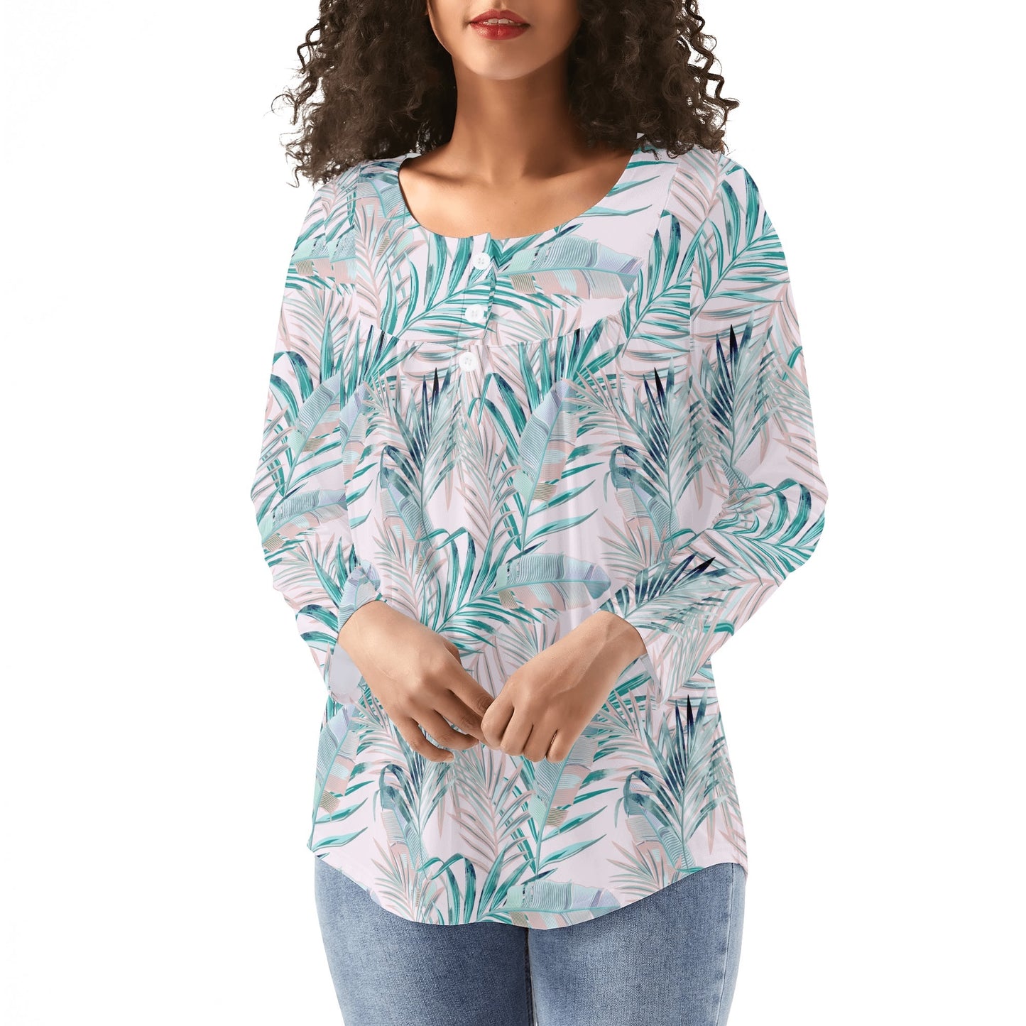 Tropical Dreams | Women's Long Sleeve Loose Flare Blouse - Avail in Plus Sizes