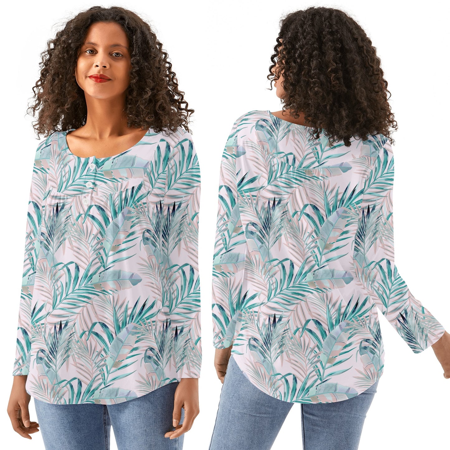Tropical Dreams | Women's Long Sleeve Loose Flare Blouse - Avail in Plus Sizes