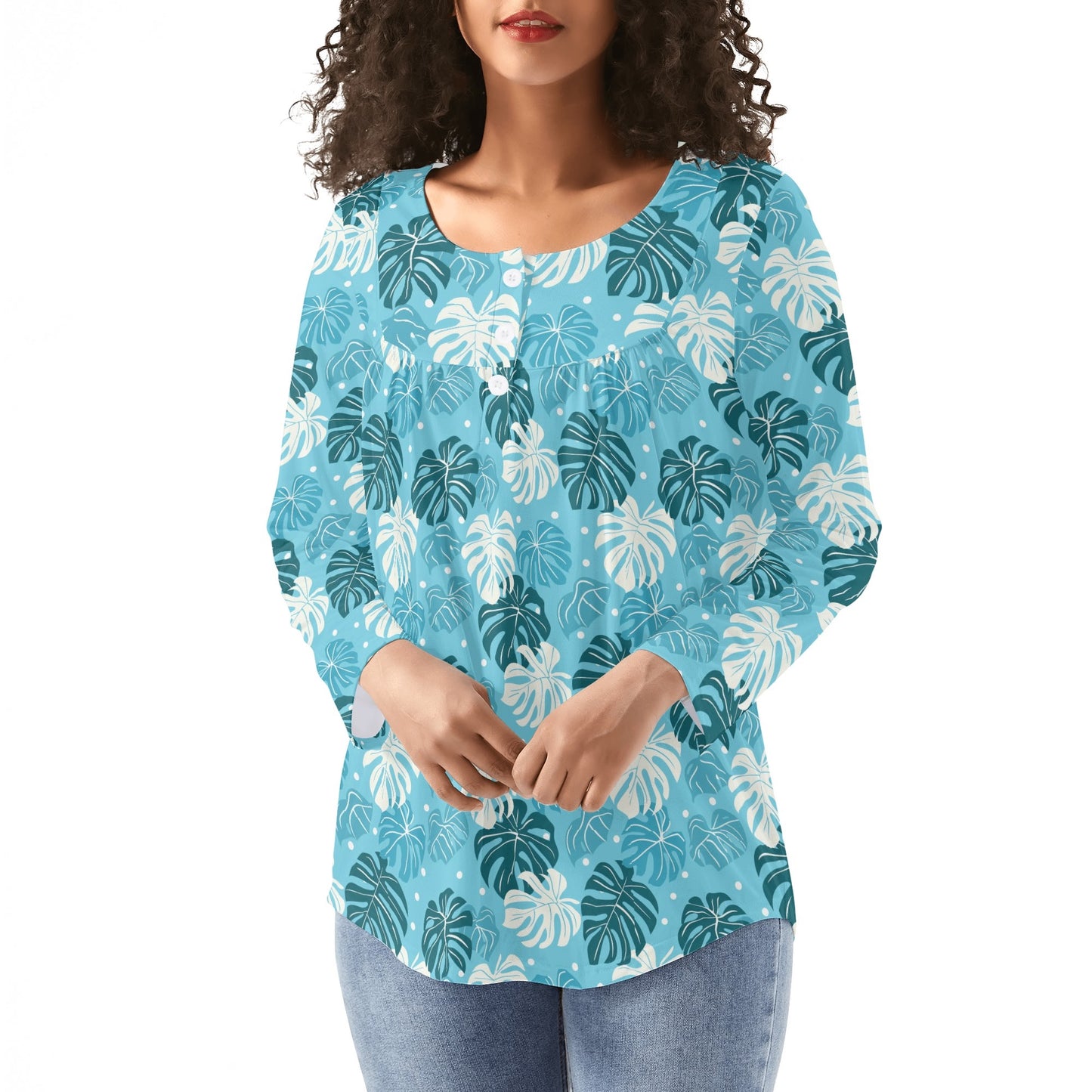 Tropical Dreams | Women's Long Sleeve Loose Flare Blouse - Avail in Plus Sizes