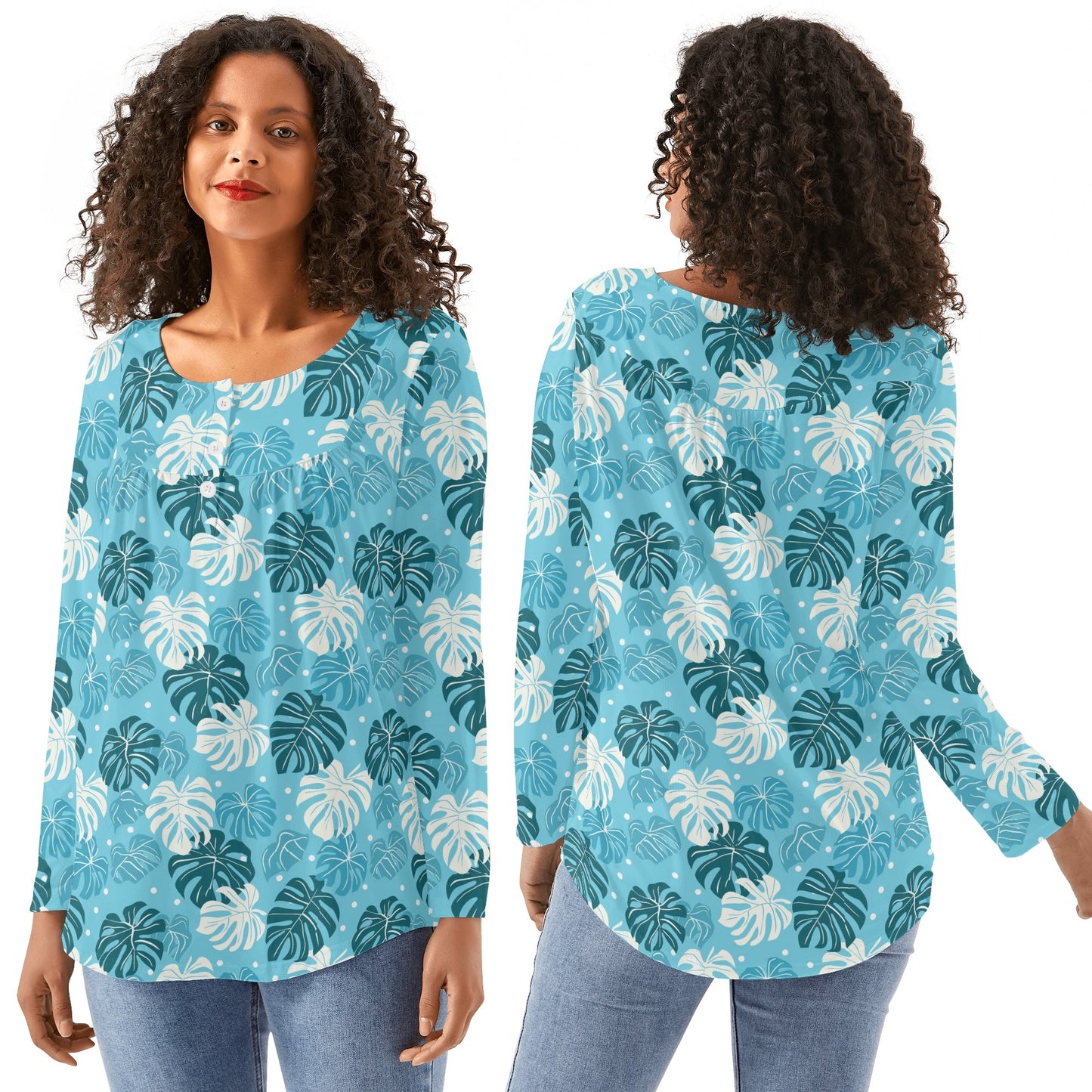 Tropical Dreams | Women's Long Sleeve Loose Flare Blouse - Avail in Plus Sizes