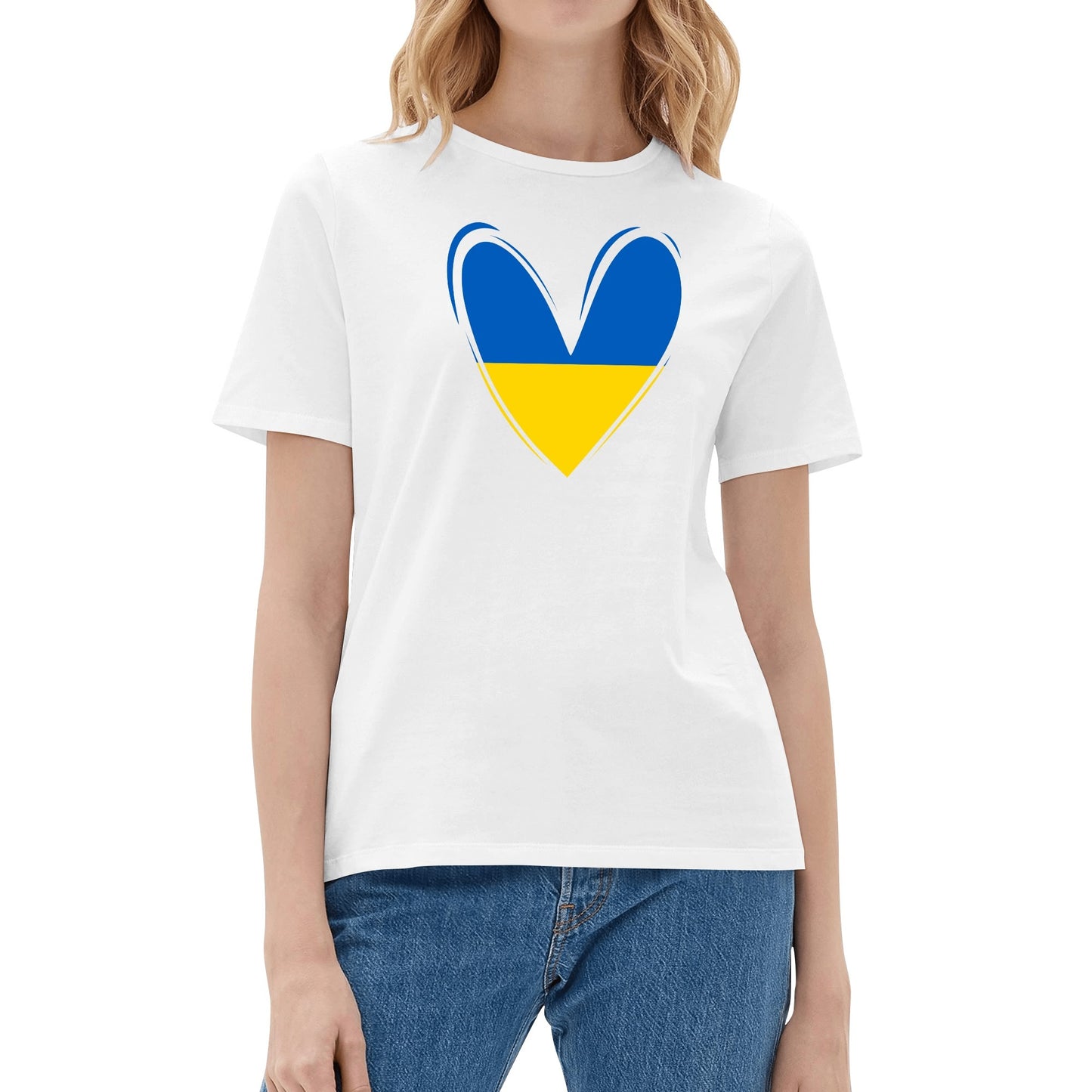 Love For Ukraine | Womens 100% Soft Cotton T-Shirt - Ukraine Flag