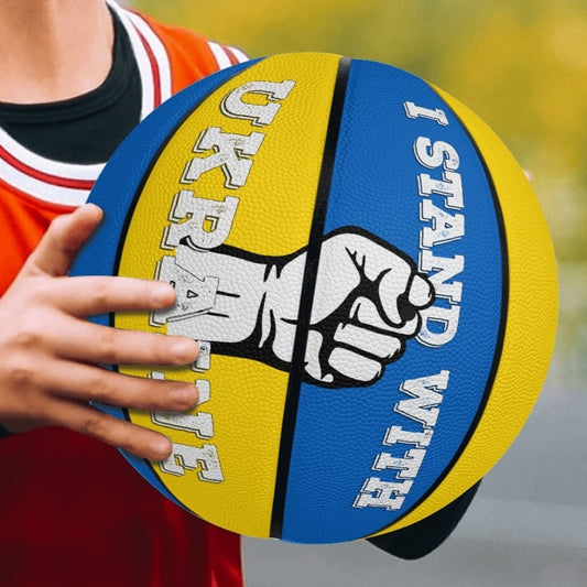 I Stand With Ukraine | 9.4" Composite Leather Basketball – Indoor & Outdoor Play - Ukrainian Flag
