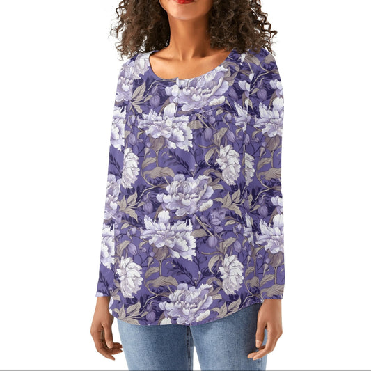 Pleasing Purple | Women's Long Sleeve Loose Flare Blouse - Avail in Plus Sizes