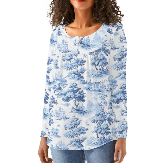 Blue Toile | Womens Comfy Long Sleeve Loose Flare Blouse - Avail in Plus Sizes