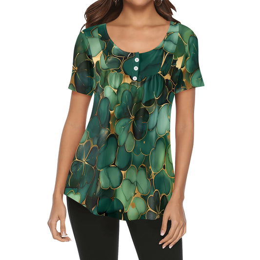 Shamrocks | Womens Scoop Neck Short Sleeve Loose Blouse - Plus Sizes Available