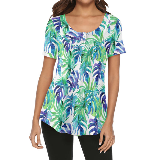 Tropical Delights | Womens Scoop Neck Short Sleeve Loose Blouse - Plus Sizes Available