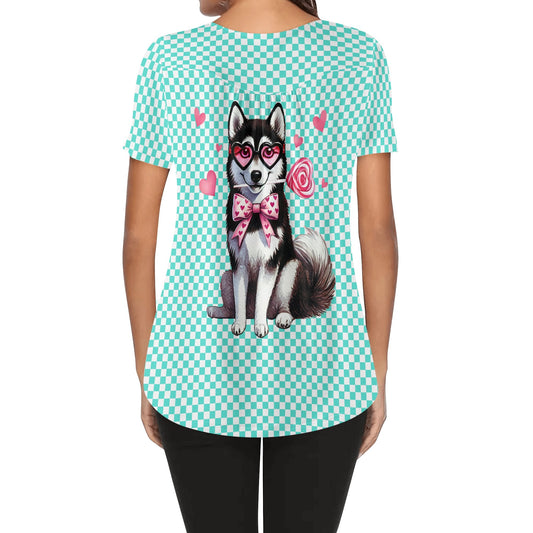 Valentine Pooches | Womens Scoop Neck Short Sleeve Loose Blouse - Plus Sizes Available