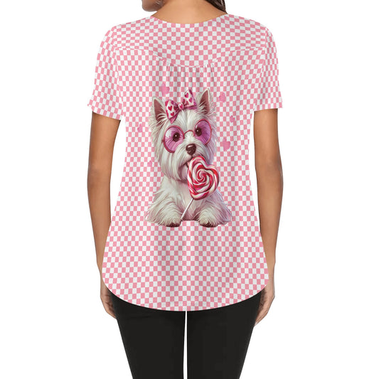 Valentine Pooches | Womens Scoop Neck Short Sleeve Loose Blouse - Plus Sizes Available