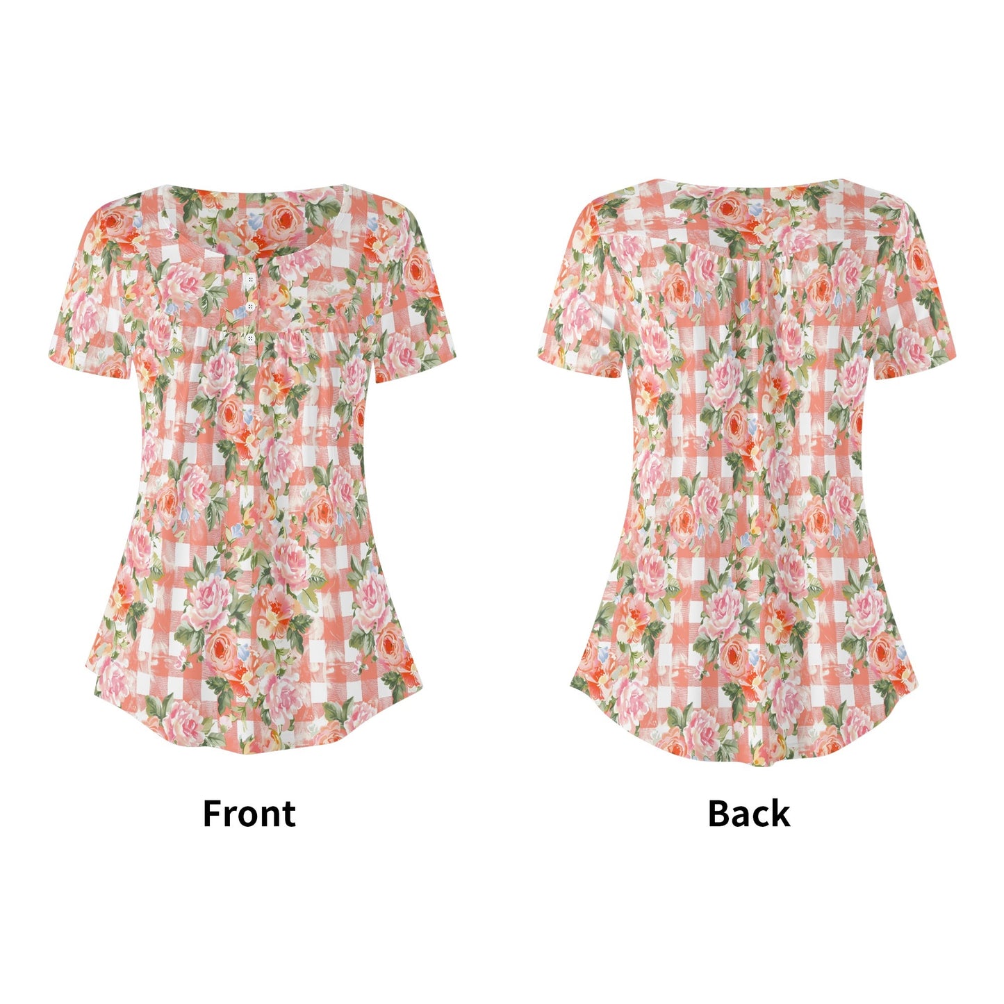 Grunge Floral Plaid | Womens Scoop Neck Short Sleeve Loose Blouse - Plus Sizes Available