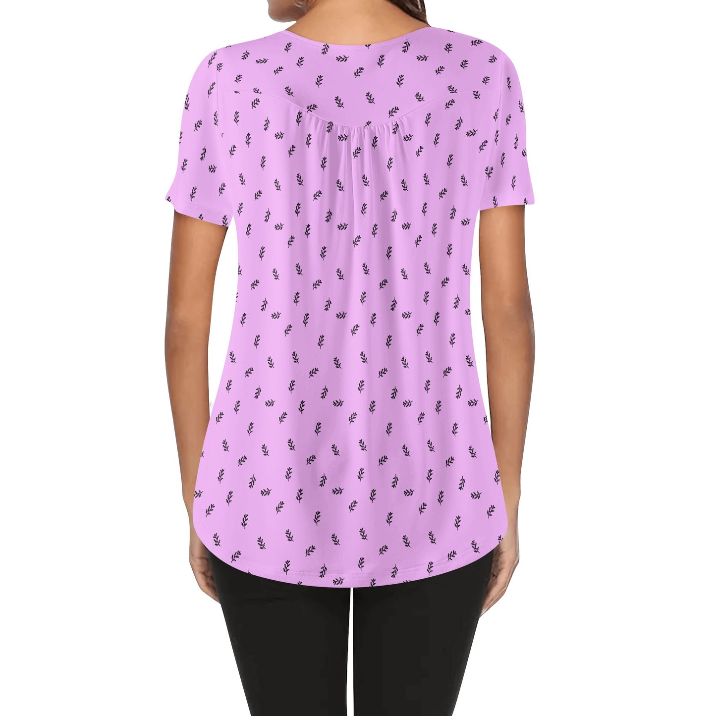 BOHO Leaves - Minimalist Design | Womens Scoop Neck Short Sleeve Loose Blouse - Plus Sizes Available - Purples