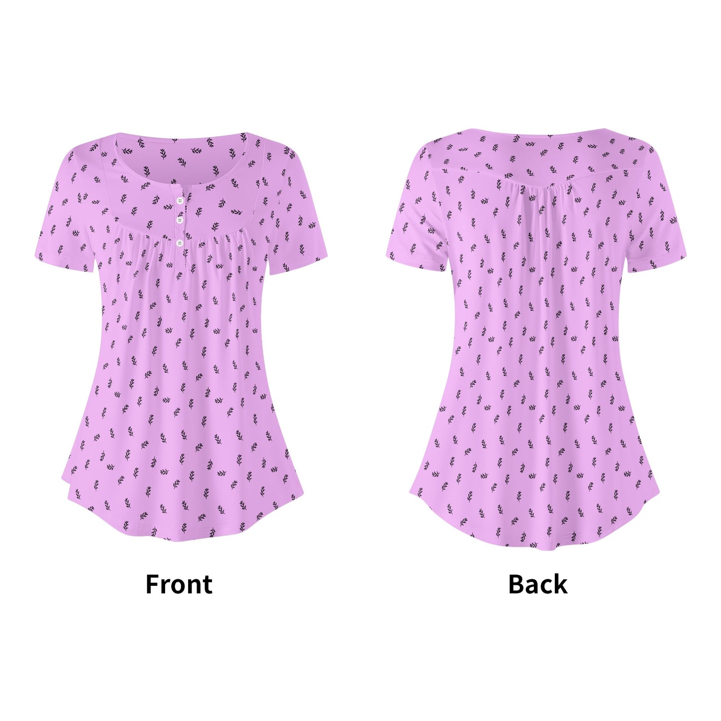 BOHO Leaves - Minimalist Design | Womens Scoop Neck Short Sleeve Loose Blouse - Plus Sizes Available - Purples