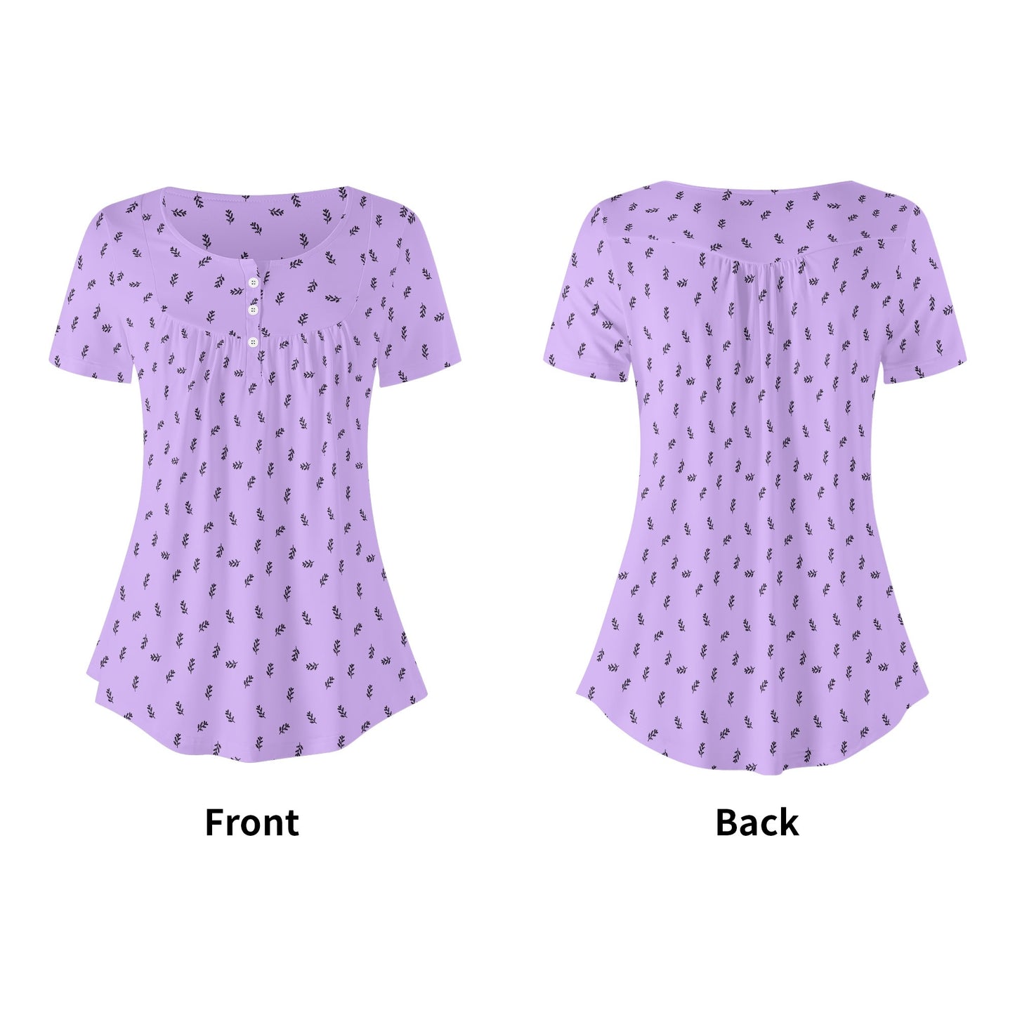 BOHO Leaves - Minimalist Design | Womens Scoop Neck Short Sleeve Loose Blouse - Plus Sizes Available - Purples