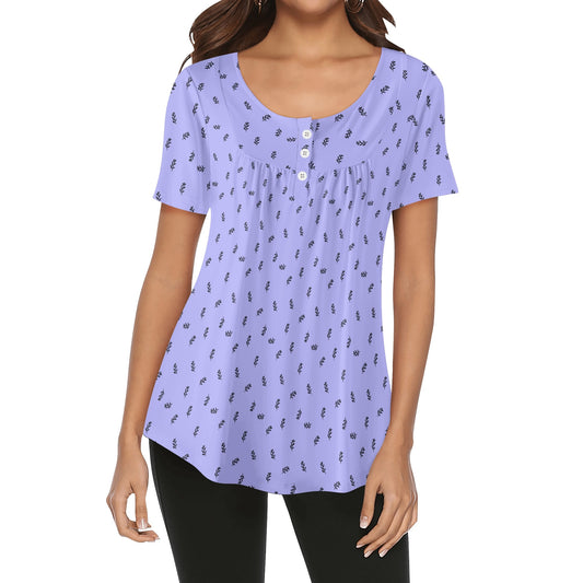 BOHO Leaves - Minimalist Design | Womens Scoop Neck Short Sleeve Loose Blouse - Plus Sizes Available - Purples