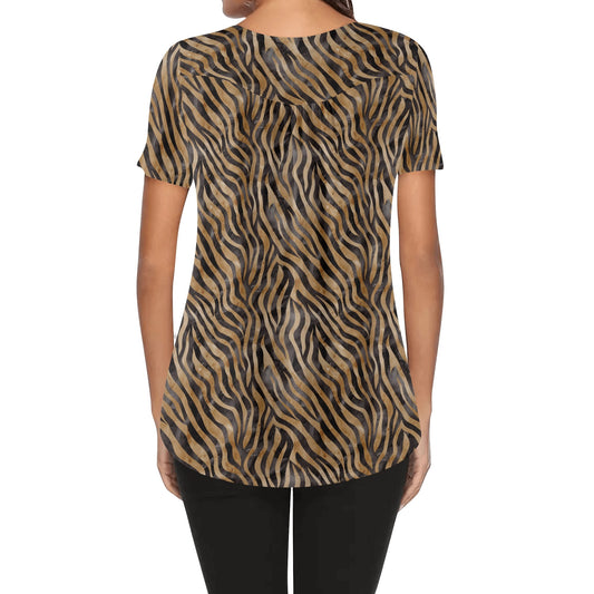 Zebra Prints | Womens Scoop Neck Short Sleeve Loose Blouse - Plus Sizes Available