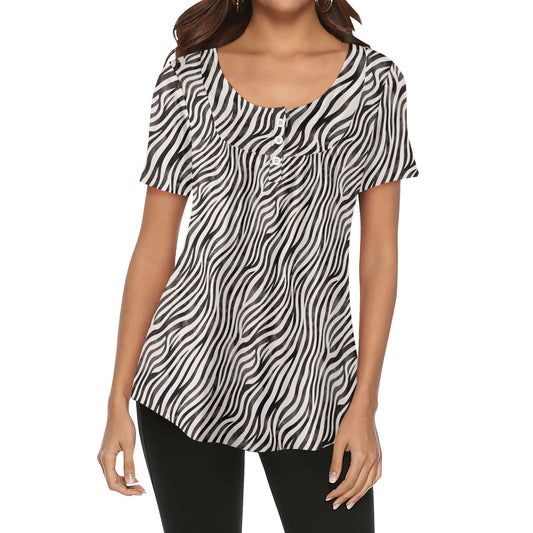 Zebra Prints | Womens Scoop Neck Short Sleeve Loose Blouse - Plus Sizes Available
