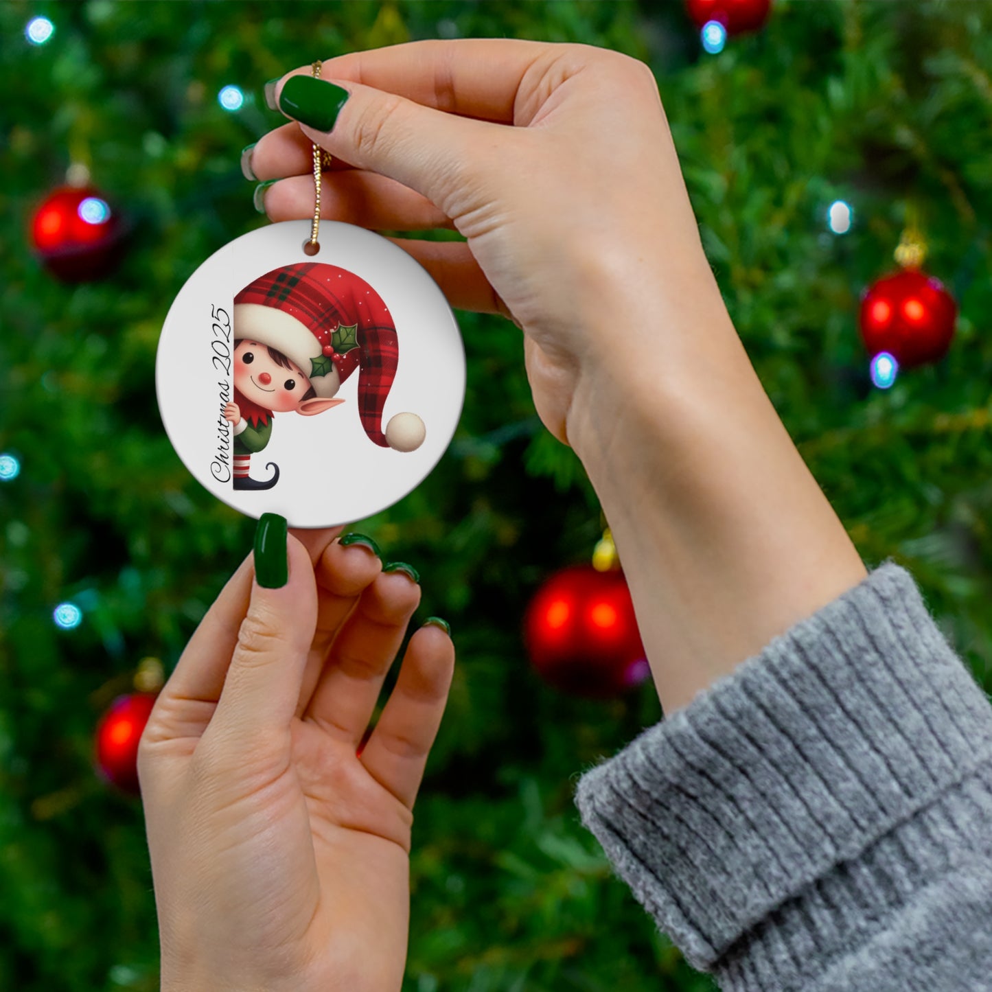 Christmas 2025 | Peeking Elf Ceramic Ornament, 1-Pack