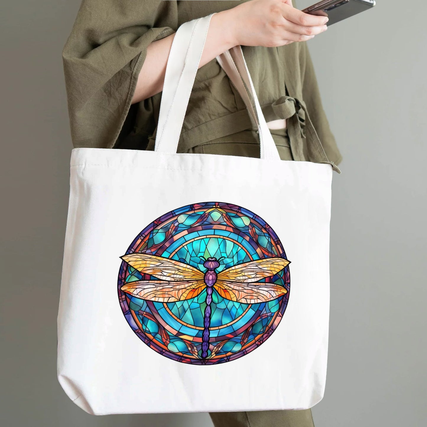 Dragonfly Stained Glass | 100% Cotton Tote Bag (Single-sided Print)