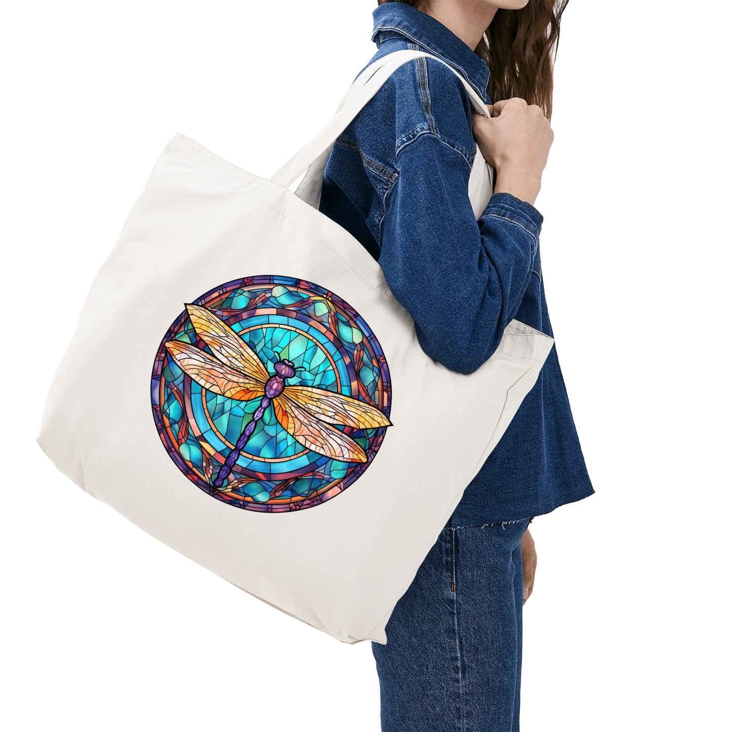 Dragonfly Stained Glass | 100% Cotton Tote Bag (Single-sided Print)