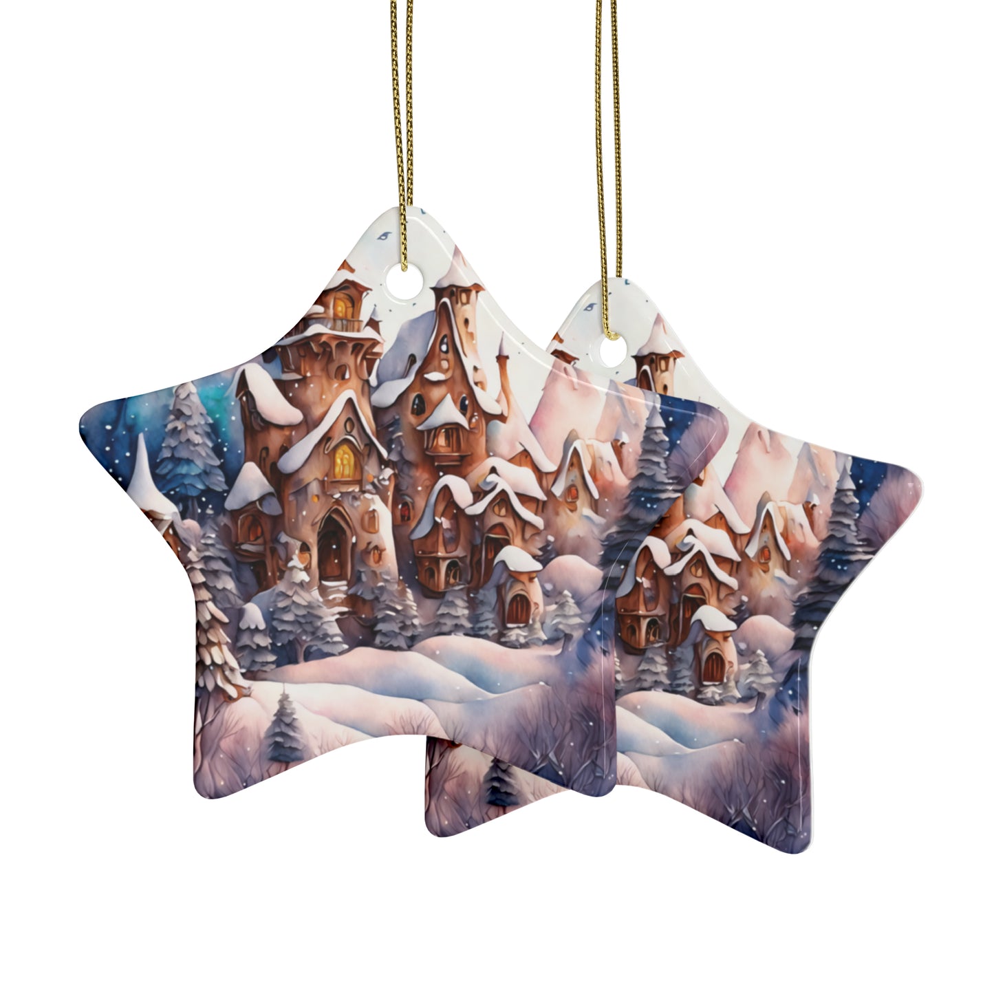Idyllic Fantasy Christmas Scene | Ceramic Ornaments (1pcs, 5pcs, 10pcs, 20pcs) - 6