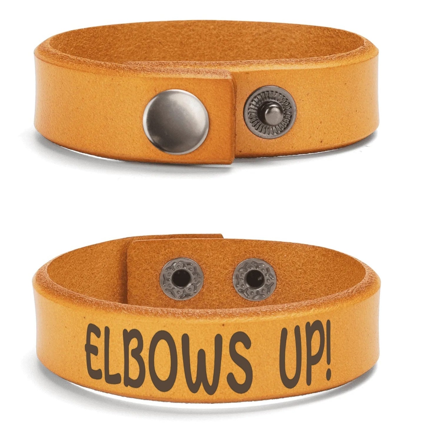 Black or Yellow | ELBOWS UP! Engraved Cuff Bracelet – Bold Style, Lasting Messages