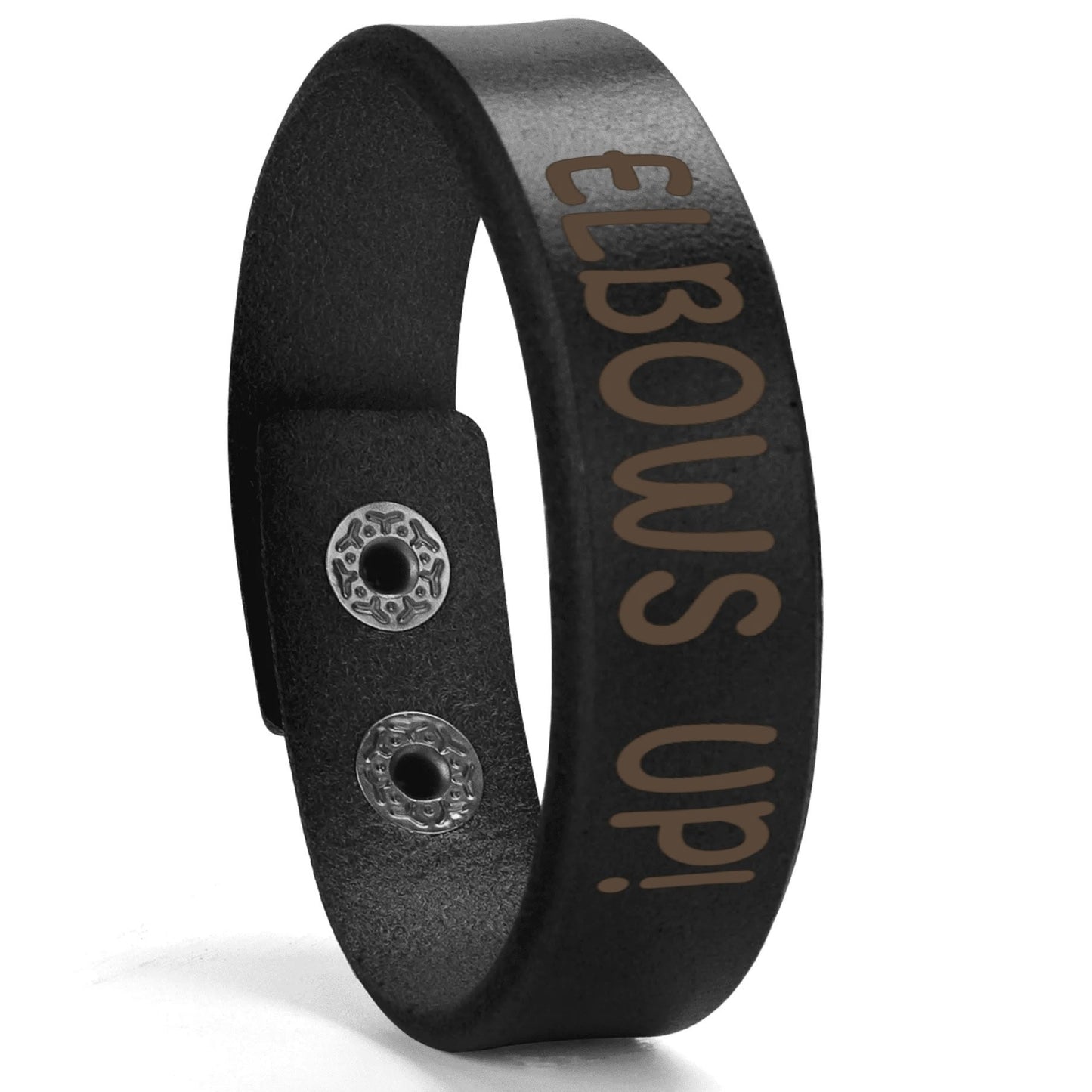 Black or Yellow | ELBOWS UP! Engraved Cuff Bracelet – Bold Style, Lasting Messages