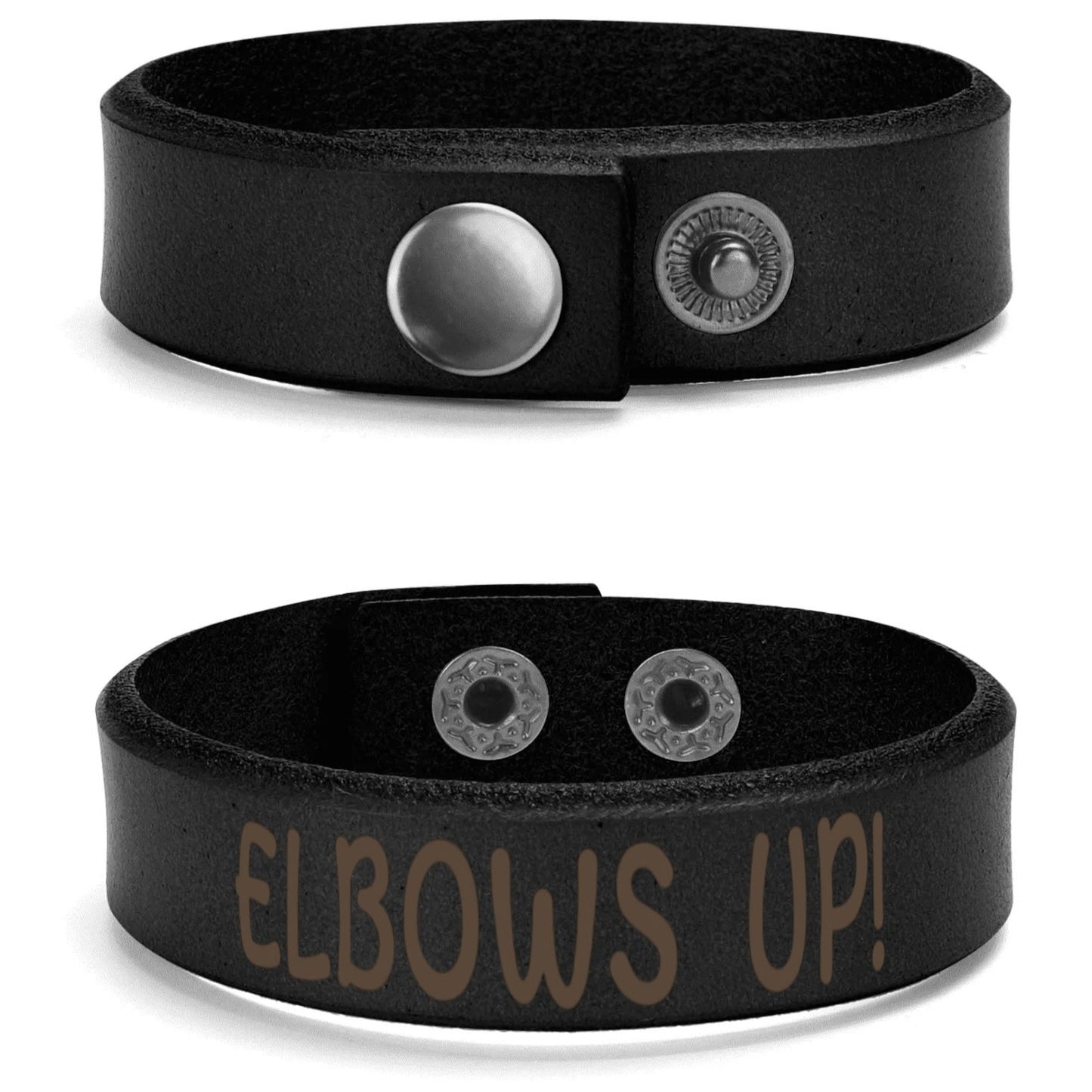 Black or Yellow | ELBOWS UP! Engraved Cuff Bracelet – Bold Style, Lasting Messages
