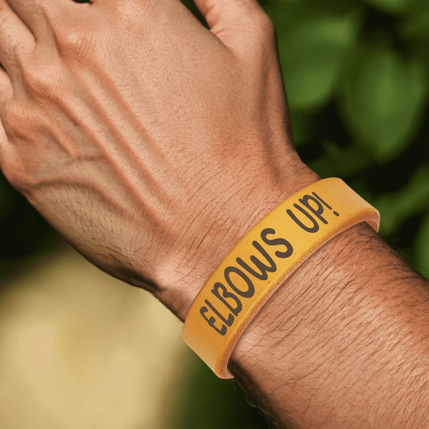 Black or Yellow | ELBOWS UP! Engraved Cuff Bracelet – Bold Style, Lasting Messages