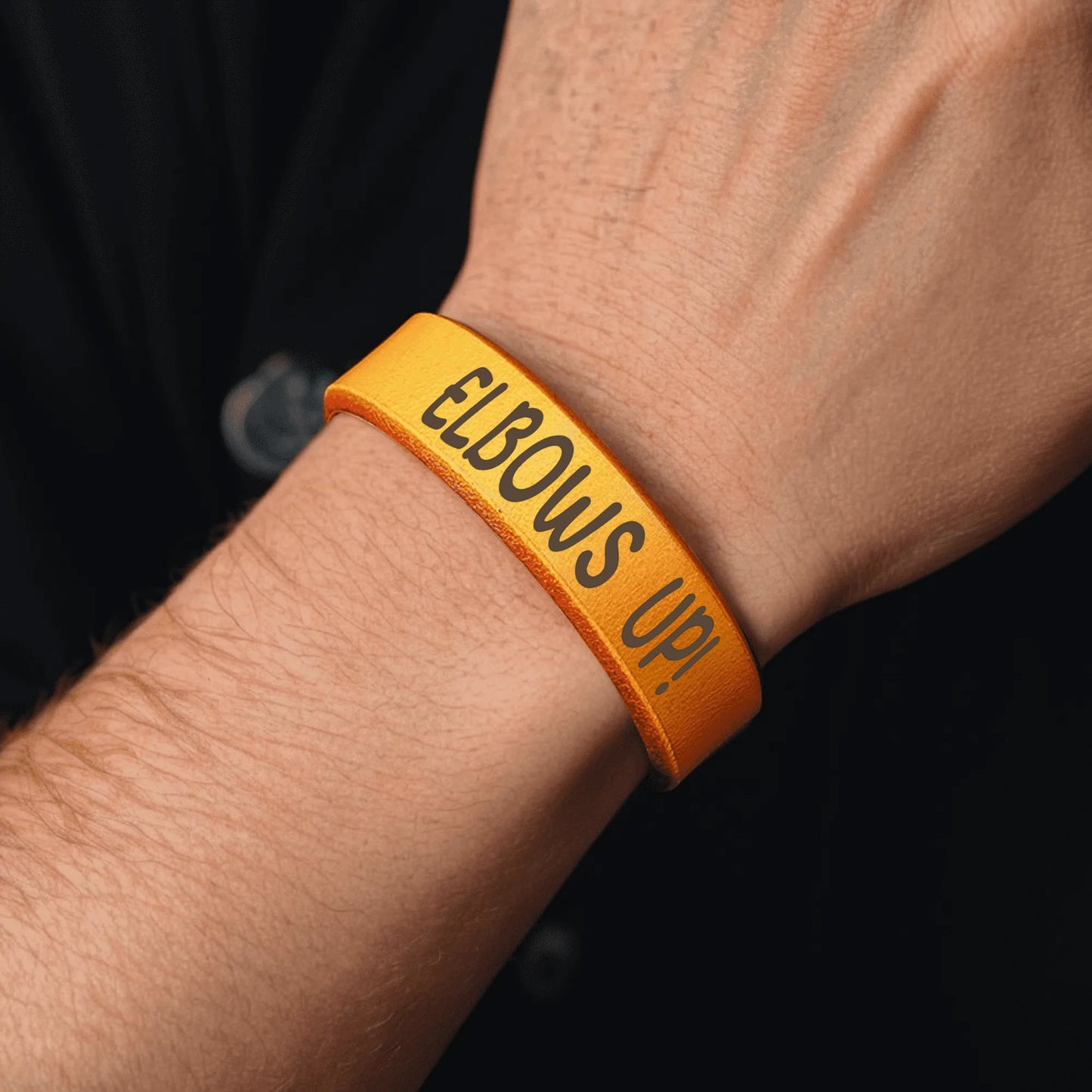 Black or Yellow | ELBOWS UP! Engraved Cuff Bracelet – Bold Style, Lasting Messages
