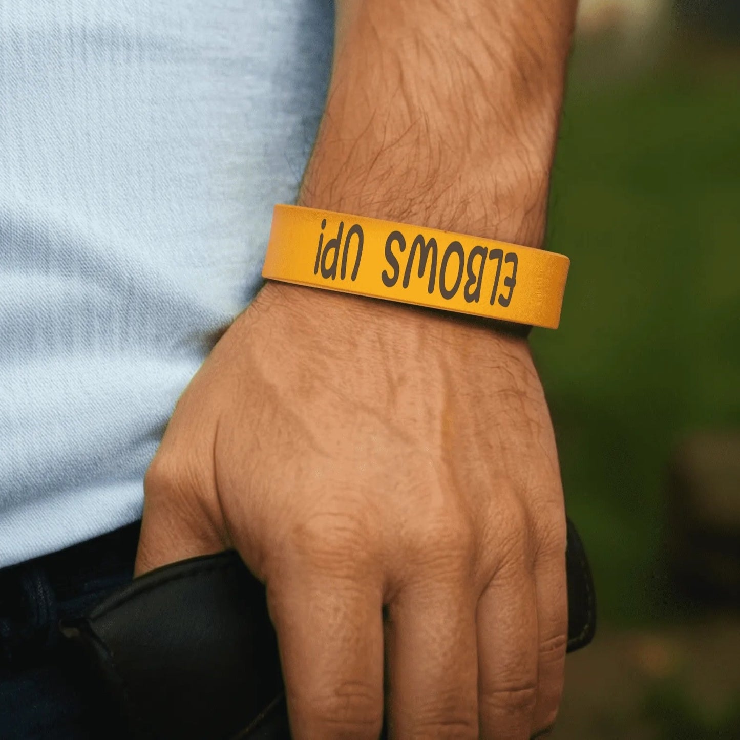 Black or Yellow | ELBOWS UP! Engraved Cuff Bracelet – Bold Style, Lasting Messages