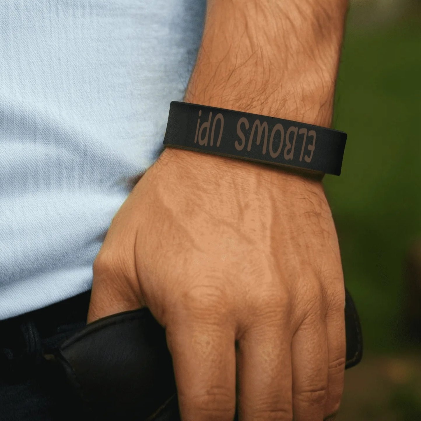 Black or Yellow | ELBOWS UP! Engraved Cuff Bracelet – Bold Style, Lasting Messages