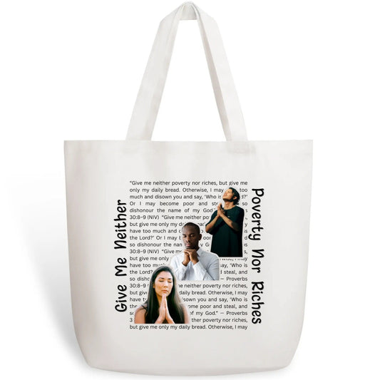 Proverbs 30:8-9 | Eco-Friendly Cotton Tote Bag – Spacious & Durable Design