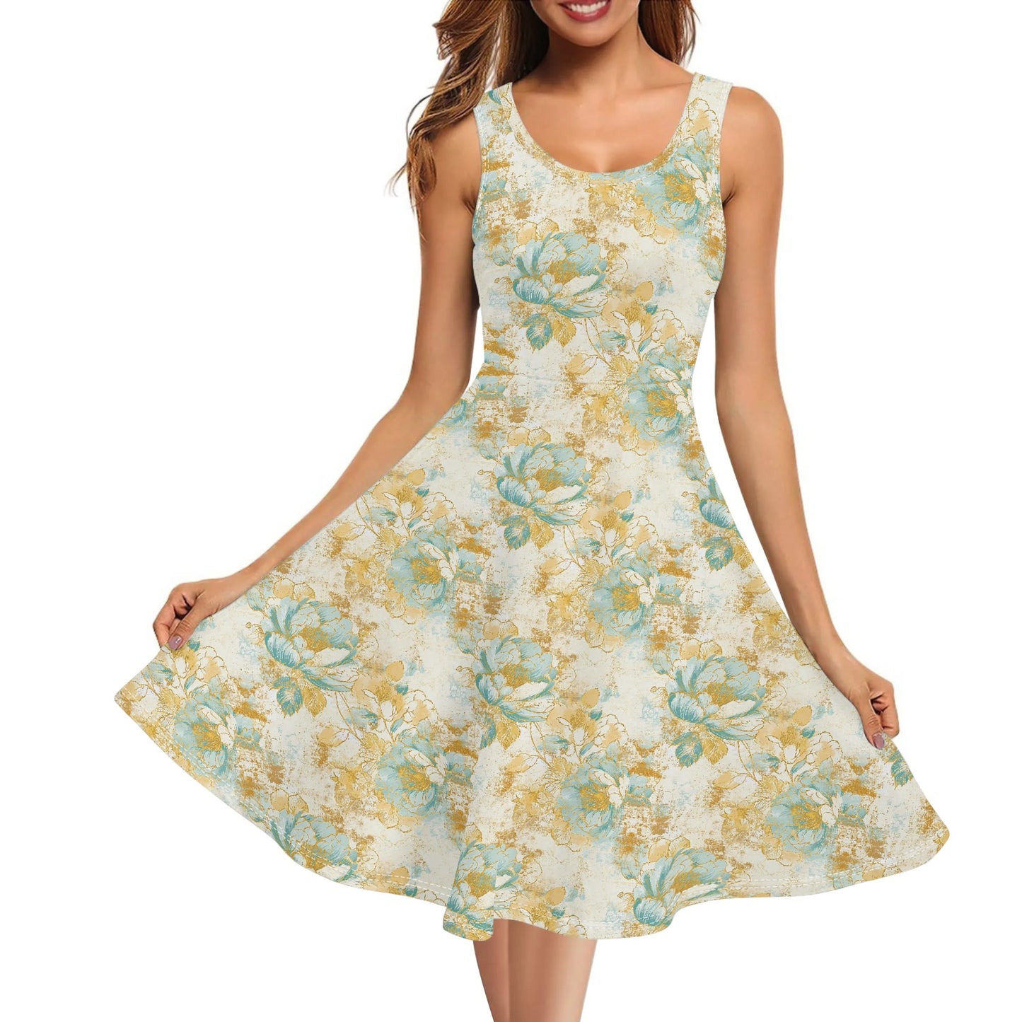 Vintage Florals | Womens Tank Sundress With Pockets - Midi Length