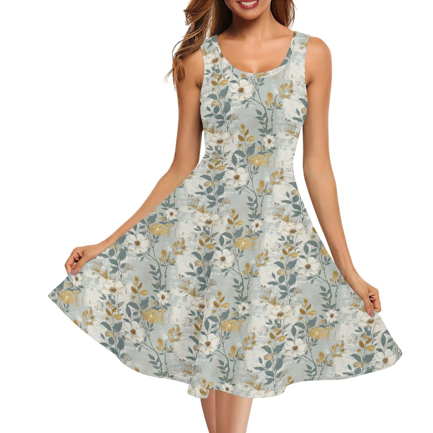 Vintage Florals | Womens Tank Sundress With Pockets - Midi Length