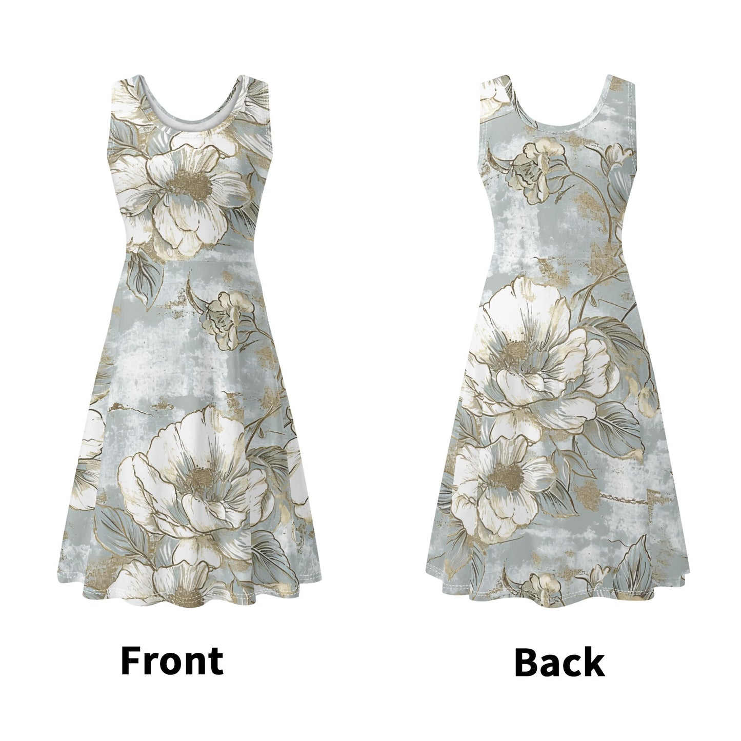 Vintage Florals | Womens Tank Sundress With Pockets - Midi Length