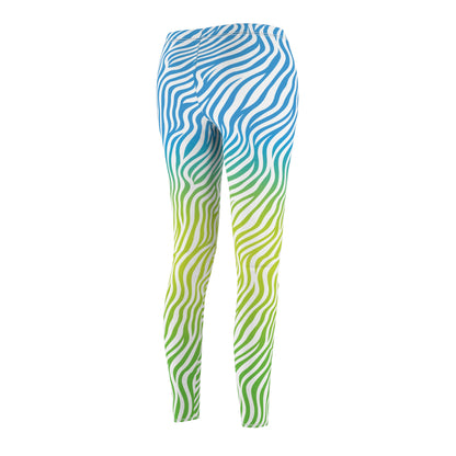 Blue Yellow Green White Zebra Neon Leggings