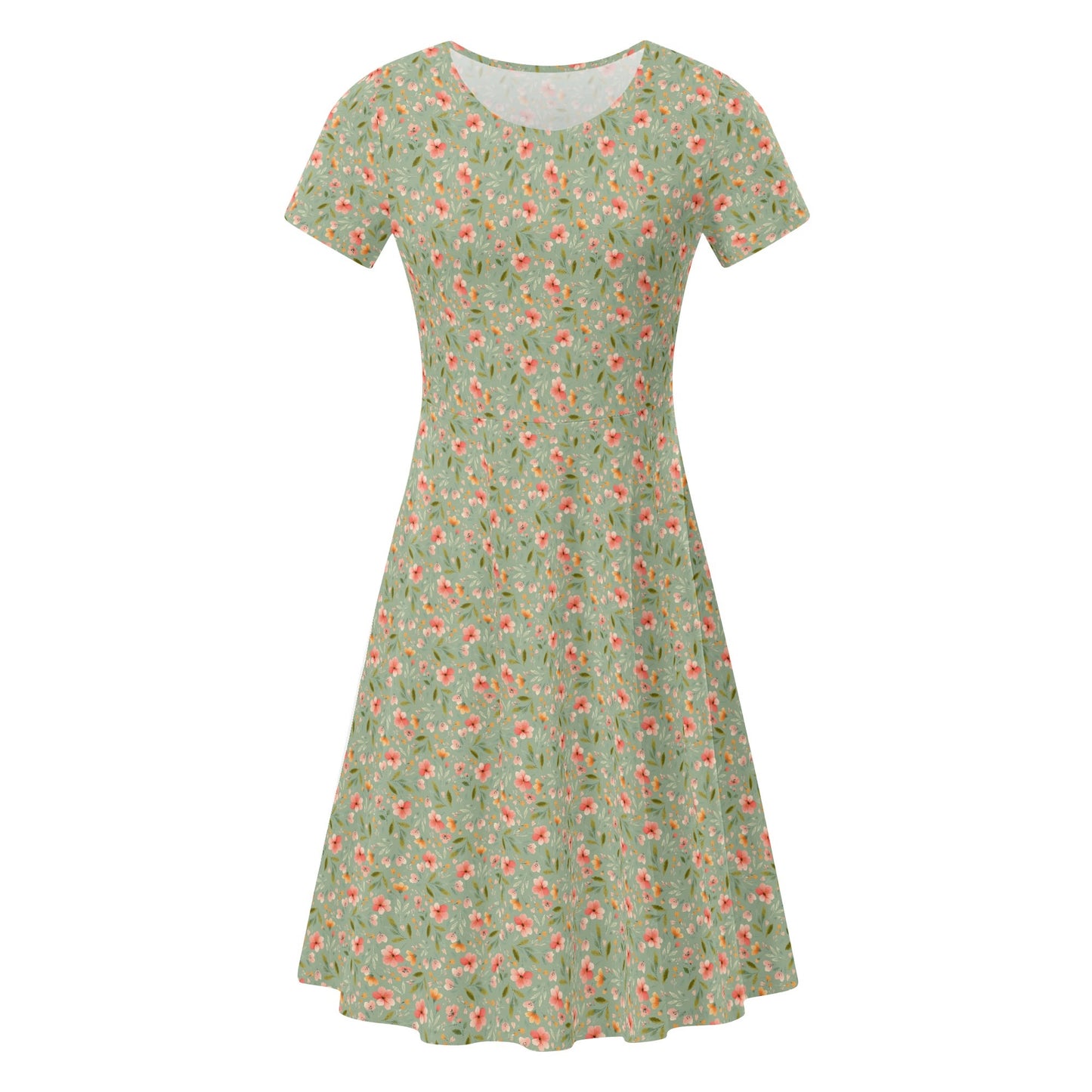 Green floral dress on a white background