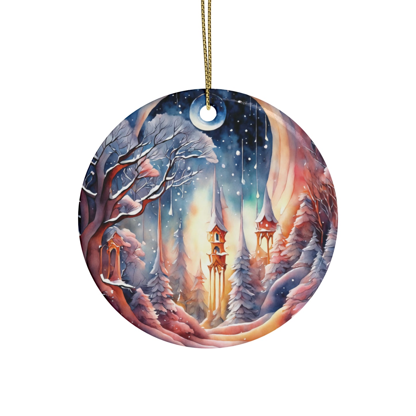 Idyllic Fantasy Christmas Scene | Ceramic Ornaments (1pcs, 5pcs, 10pcs, 20pcs) - 5