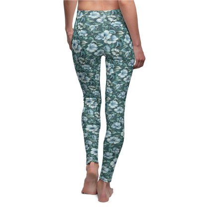 Teal Wildflower - Women's Cut & Sew Casual Leggings